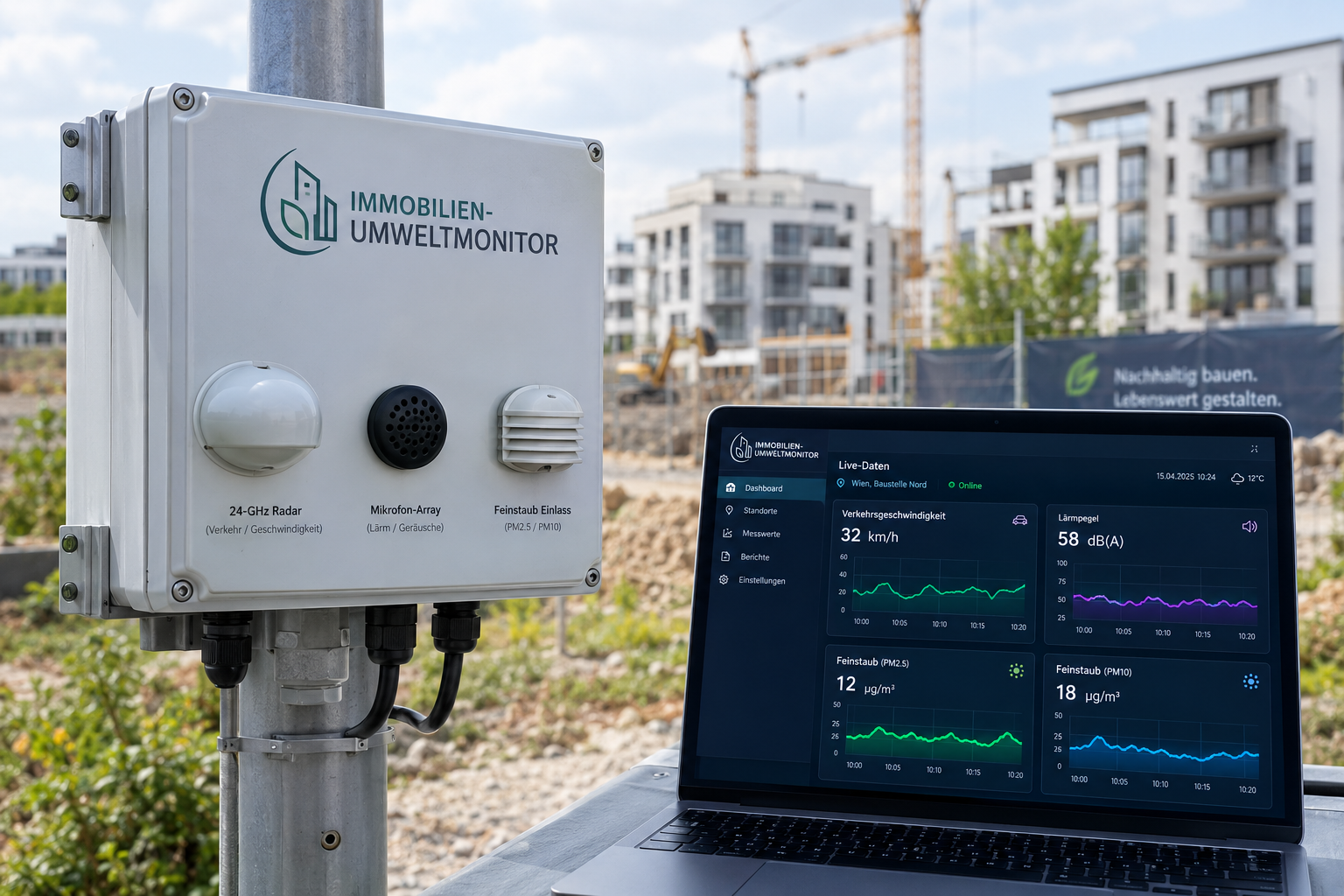 IUM System im Einsatz vor Baustelle mit Laptop